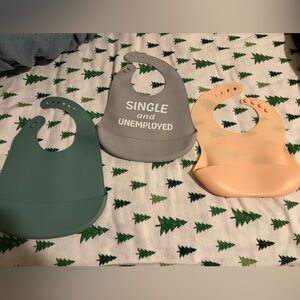 Silicone Baby Bib Set - Green, Gray, and Peach